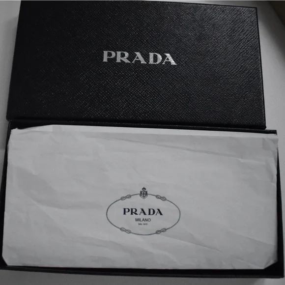 Prada Blue Wallet with Gold Accents